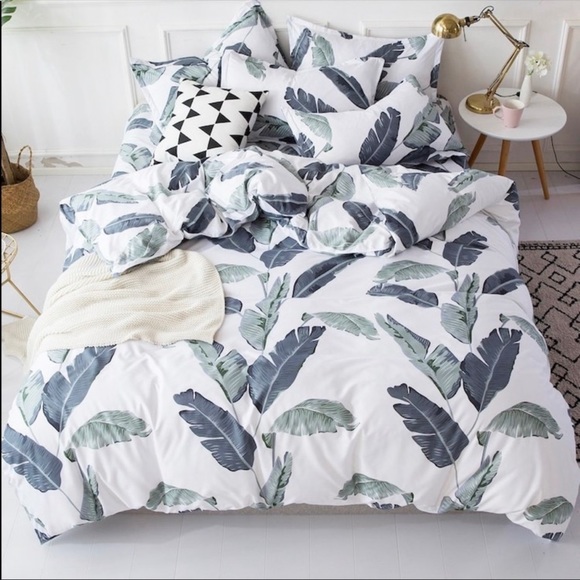 WILA Bedding Queen Tropical Leaf Print Duvet Cover White Poshmark